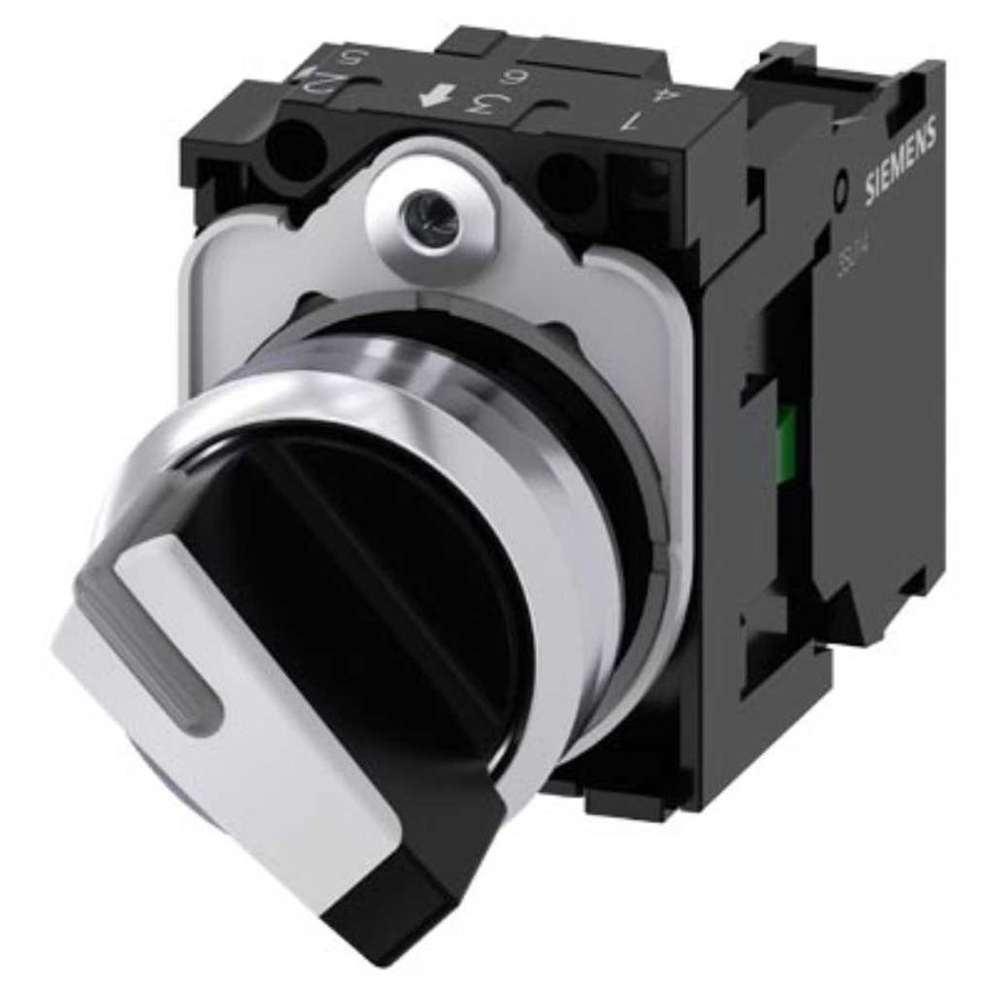 Selector 3SU, 22mm, metal, blanco, 1NA+1NC, tornillo