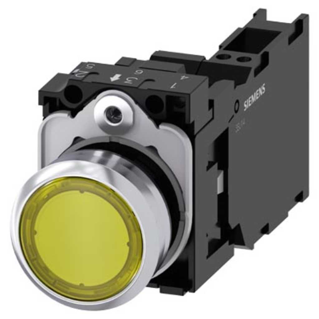 Pulsador 3SU, 22mm, metal, amarillo, 1NA+1NC, resorte