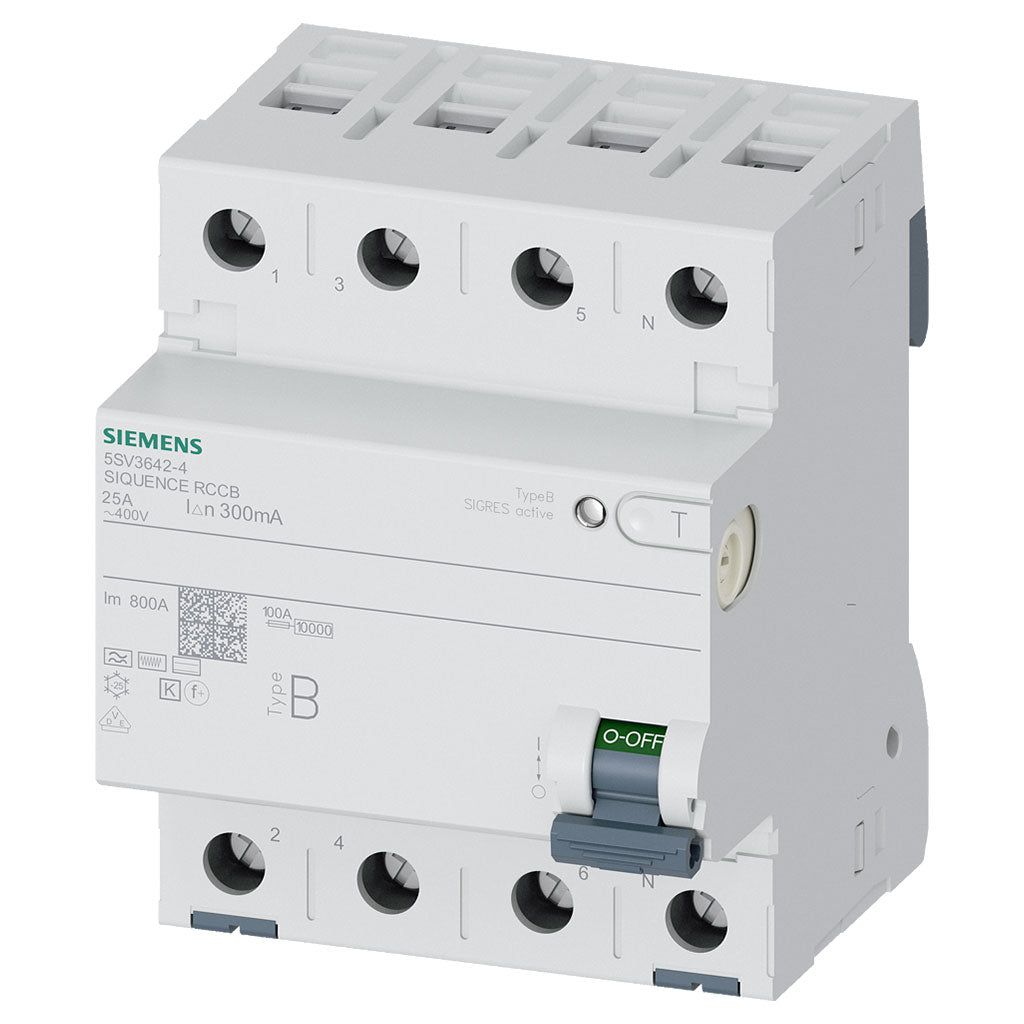 Interruptor diferencial, 4 polos, tipo B, 400V, 40A, 300mA, con retardo breve