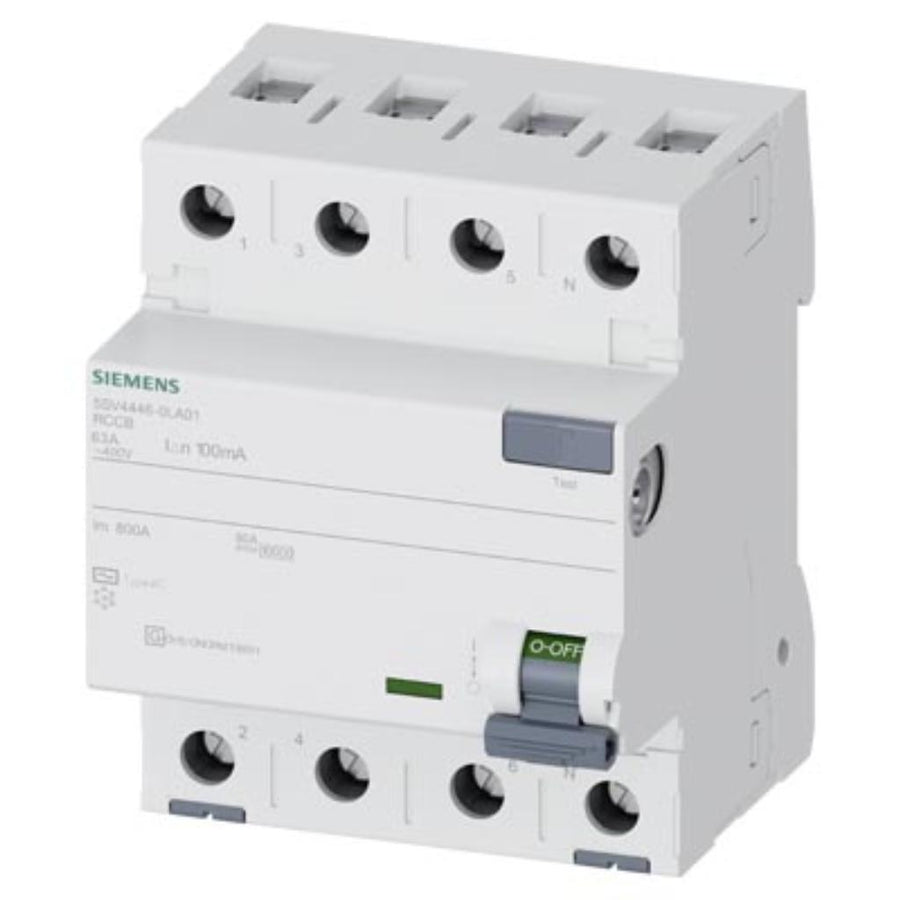 Interruptor diferencial, 4 polos, tipo AC, 400V, 63A, 100mA, con retardo breve