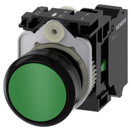 Pulsador 3SU, 22mm, plástico, verde, 1NA, resorte