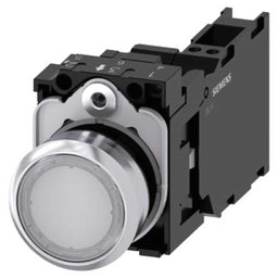 Pulsador 3SU, 22mm, metal, blanco, 1NA+1NC, resorte