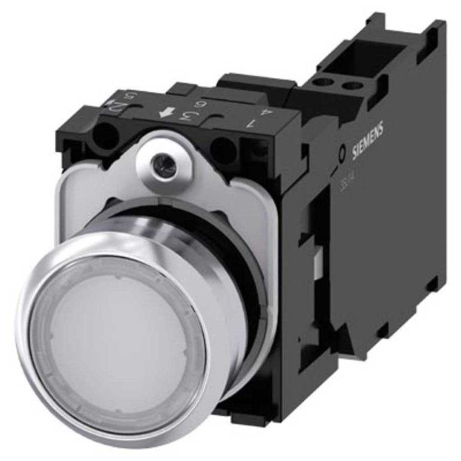 Pulsador 3SU, 22mm, metal, blanco, 1NA+1NC, resorte