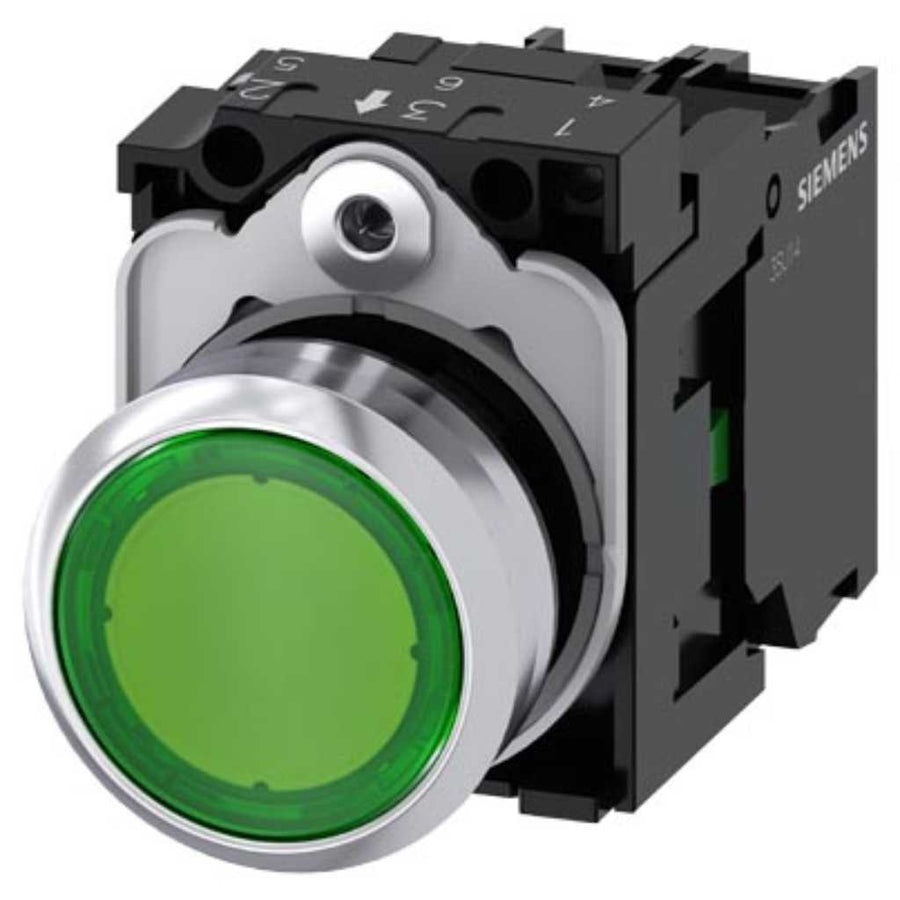 Pulsador 3SU, 22mm, metal, verde, 1NA, tornillo