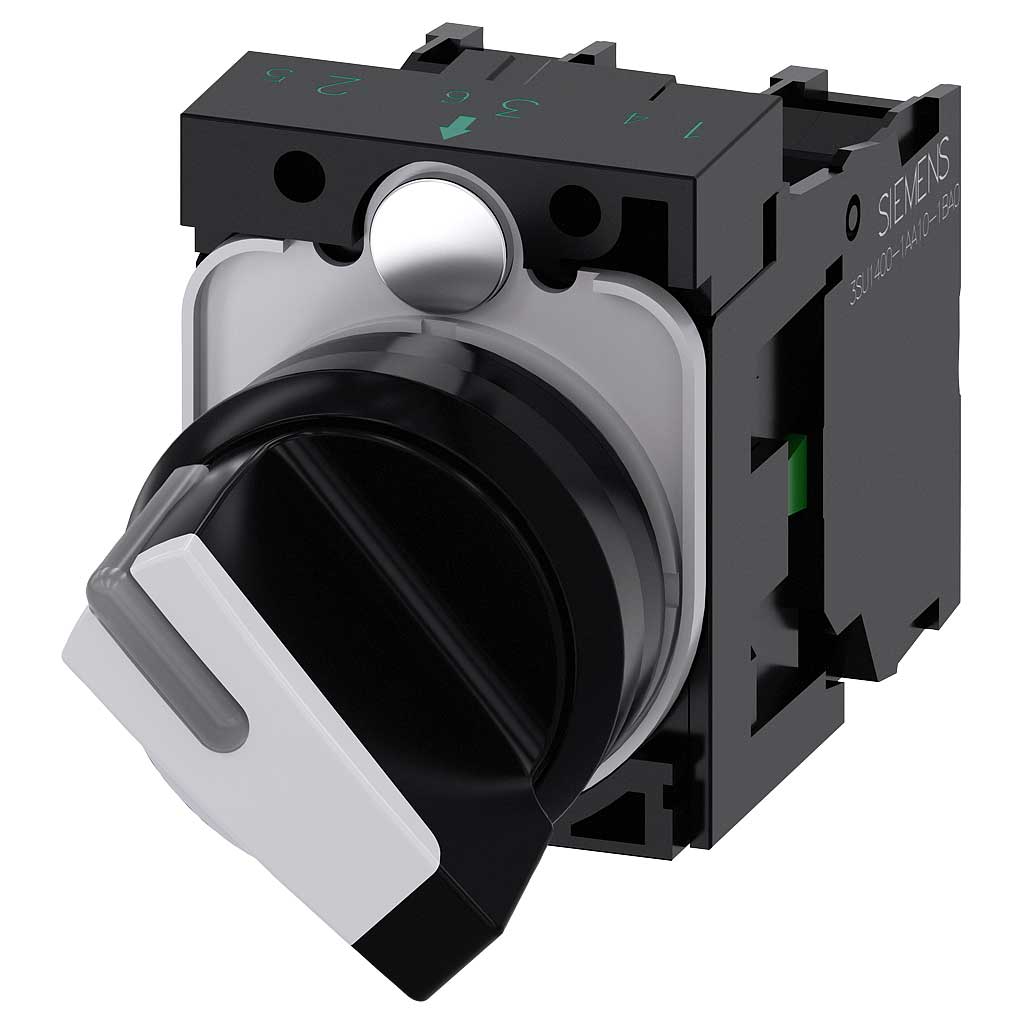 Selector 3SU, 22mm, plástico, blanco, 1NA+1NC, tornillo