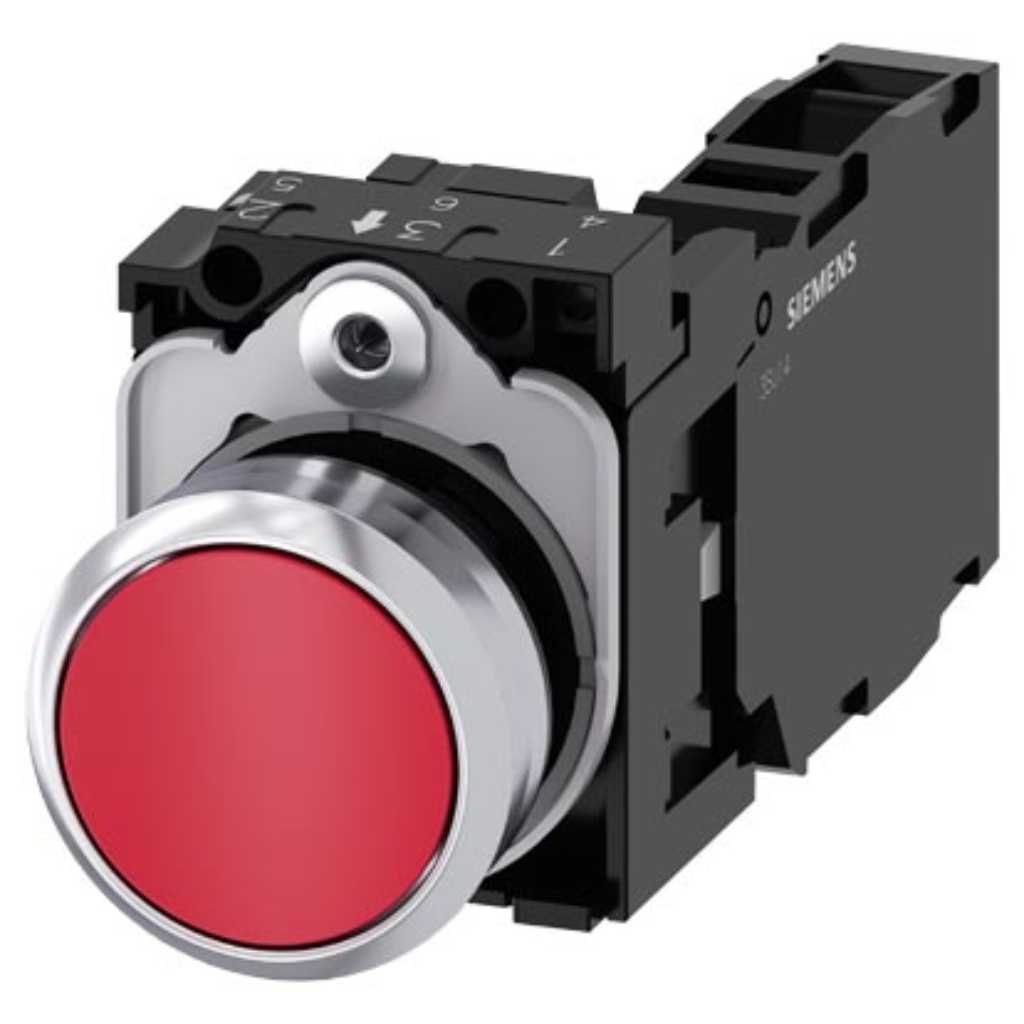 Pulsador 3SU, 22mm, metal, rojo, 1NA+1NC, tornillo