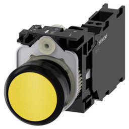 Pulsador 3SU, 22mm, plástico, amarillo, 1NA+1NC, resorte