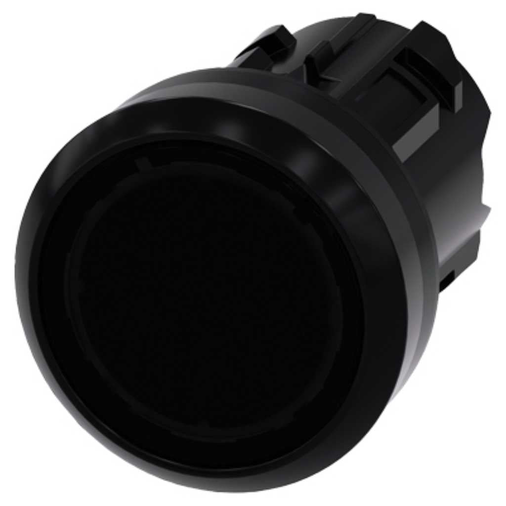 Cabeza pulsador 3SU, 22mm, plástico, negro, rasante