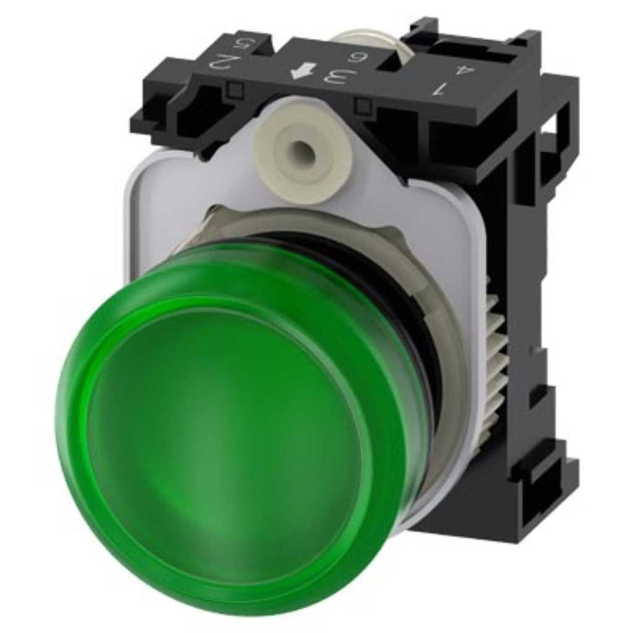 Pulsador 3SU, 22mm, plástico, verde, tornillo