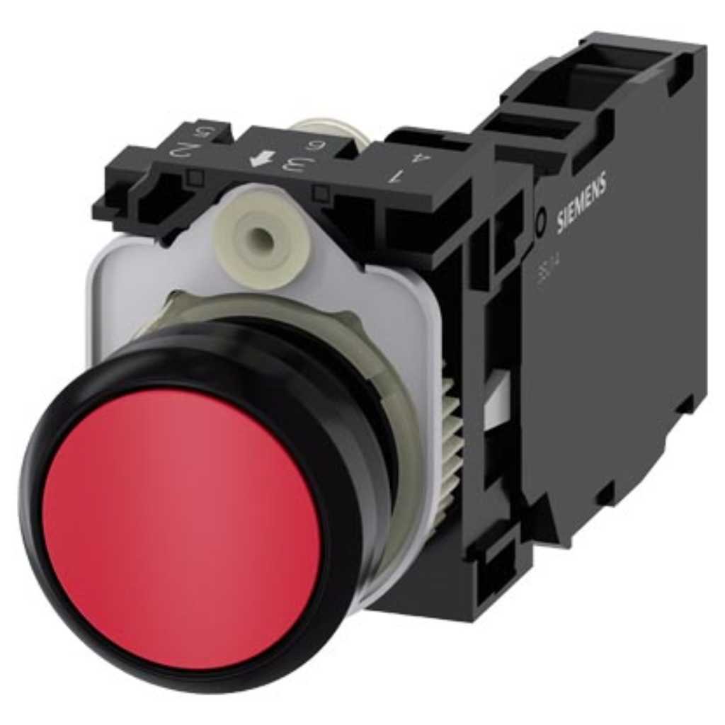 Pulsador 3SU, 22mm, plástico, rojo, 1NA+1NC, tornillo