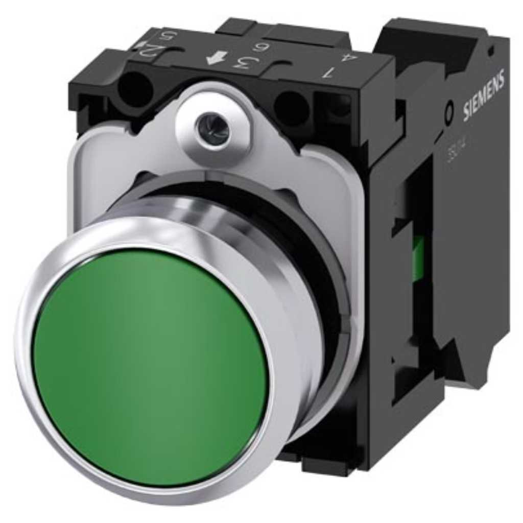 Cabeza pulsador 3SU, 22mm, metal, verde, rasante