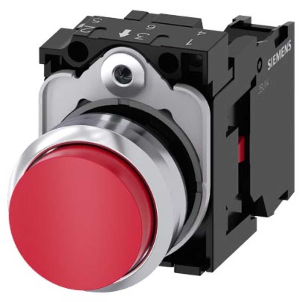 Pulsador 3SU, 22mm, metal, rojo, 1NC, tornillo
