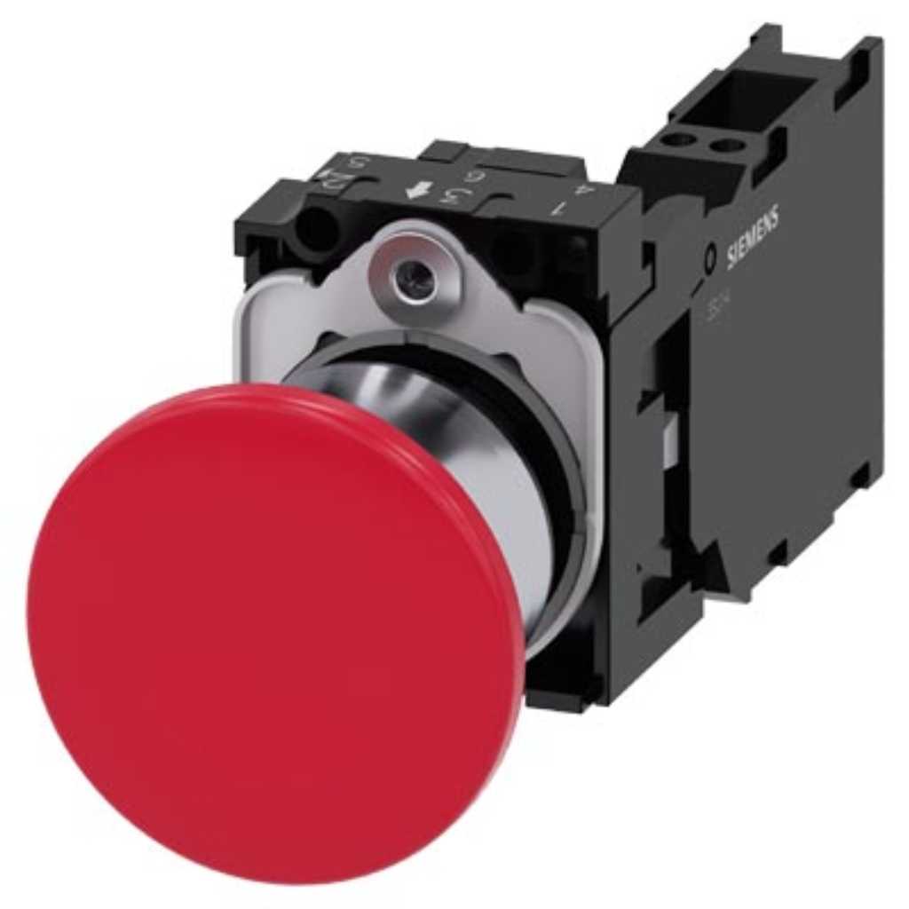 Pulsador 3SU, 22mm, metal, rojo, 1NA+1NC, resorte