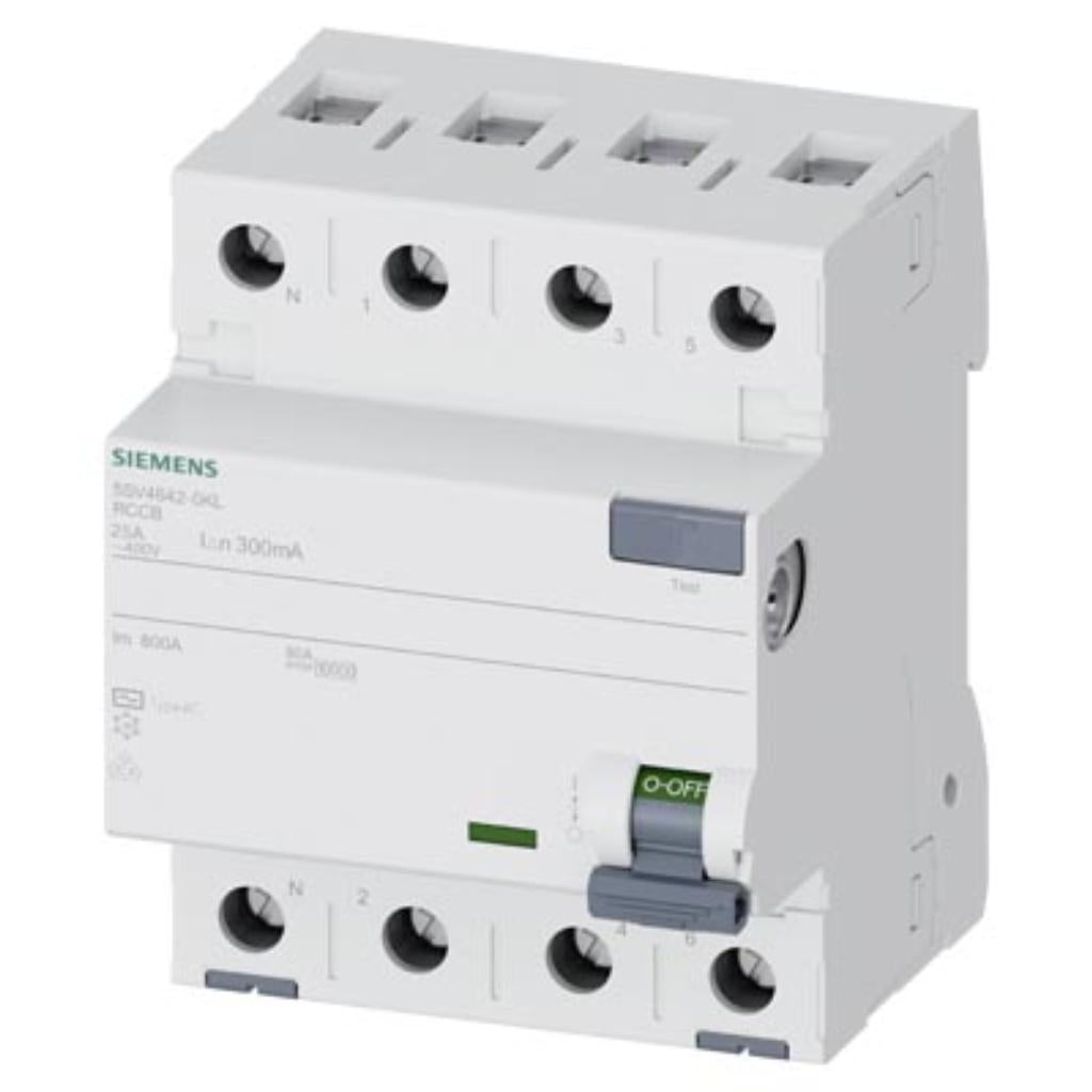 Interruptor diferencial, 4 polos, tipo AC, 25A, 300mA