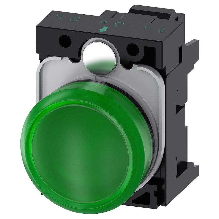 Pulsador 3SU, 22mm, plástico, verde, resorte