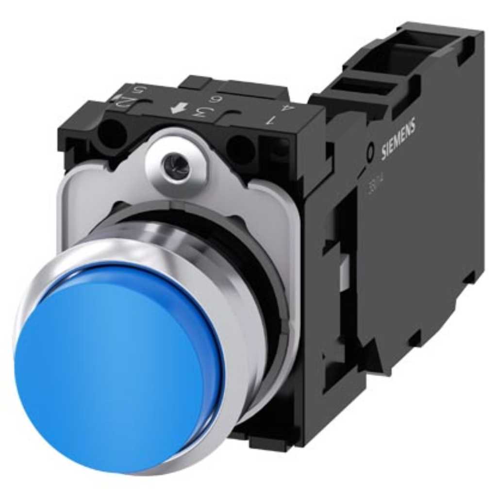 Pulsador 3SU, 22mm, metal, azul, 1NA+1NC, tornillo