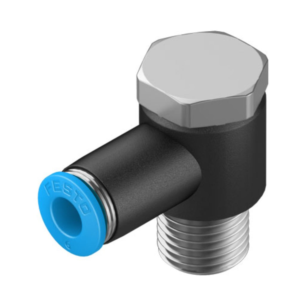 Racor codo orientable QSLV, 1/4, tubo 6 mm