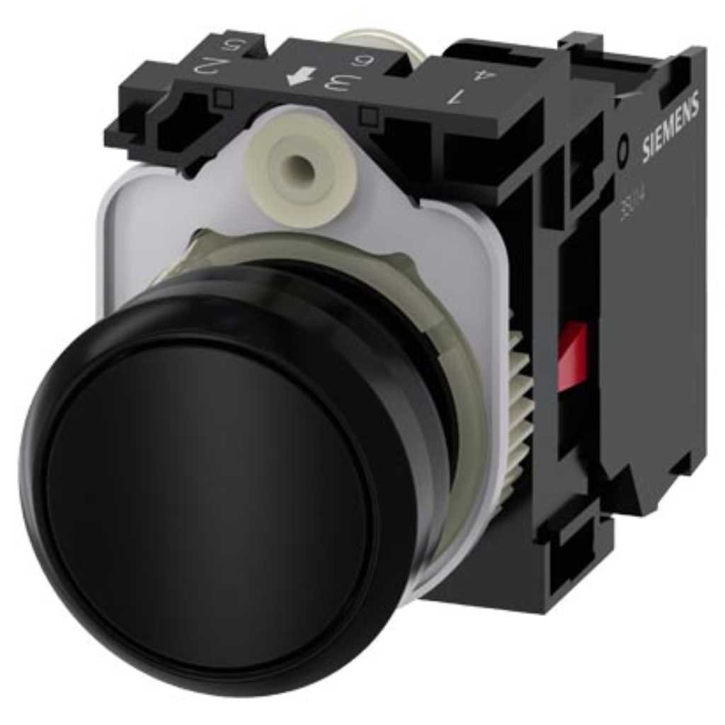 Pulsador 3SU, 22mm, plástico, negro, 1NC, tornillo