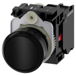 Pulsador 3SU, 22mm, plástico, negro, 1NC, tornillo