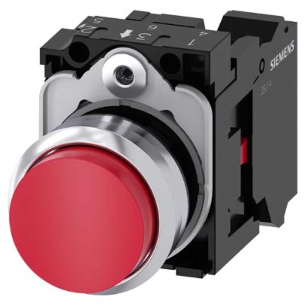 Pulsador 3SU, 22mm, metal, rojo, 1NC, resorte