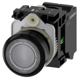 Pulsador 3SU, 22mm, plástico, transparente, 1NA, resorte
