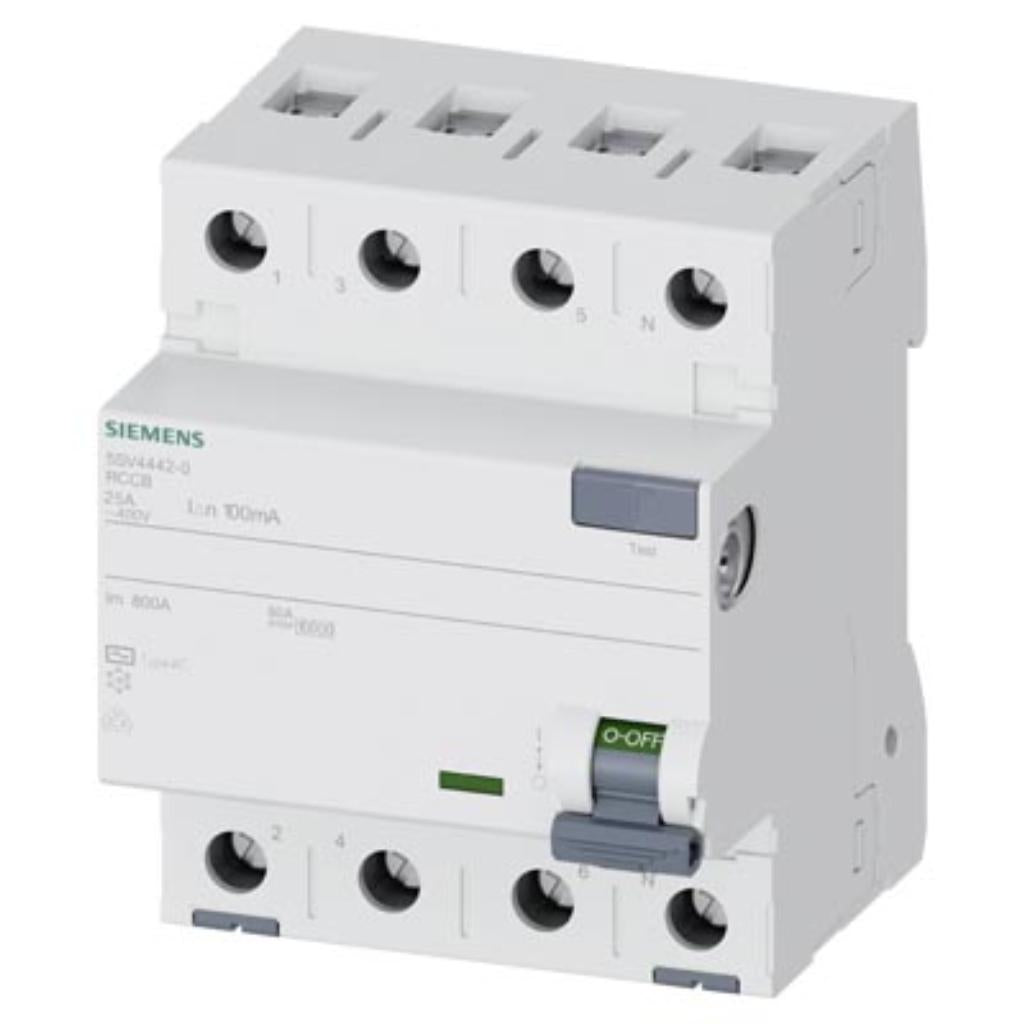 Interruptor diferencial, 4 polos, tipo AC, 25A, 100mA