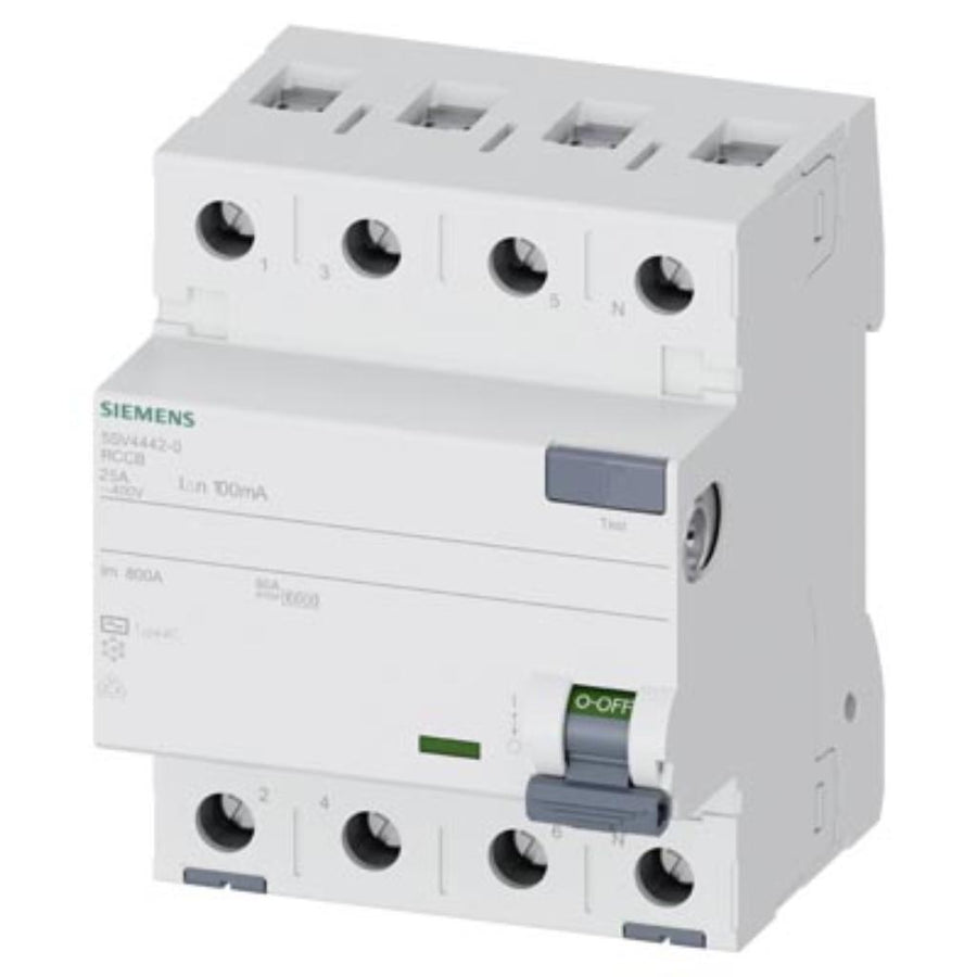 Interruptor diferencial, 4 polos, tipo AC, 25A, 100mA