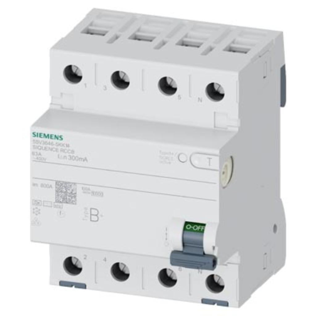 Interruptor diferencial, 4 polos, tipo B, 400V, 63A, 300mA, selectivo