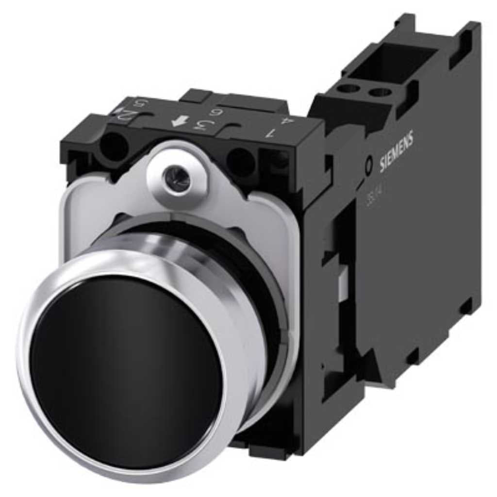 Cabeza pulsador 3SU, 22mm, metal, negro, rasante