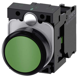 Pulsador redondo, plastico, verde, rasante con soporte 1NA, 22mm
