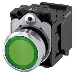 Pulsador 3SU, 22mm, metal, verde, 1NA, resorte