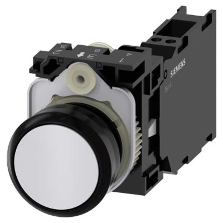 Pulsador 3SU, 22mm, plástico, blanco, 1NA+1NC, resorte