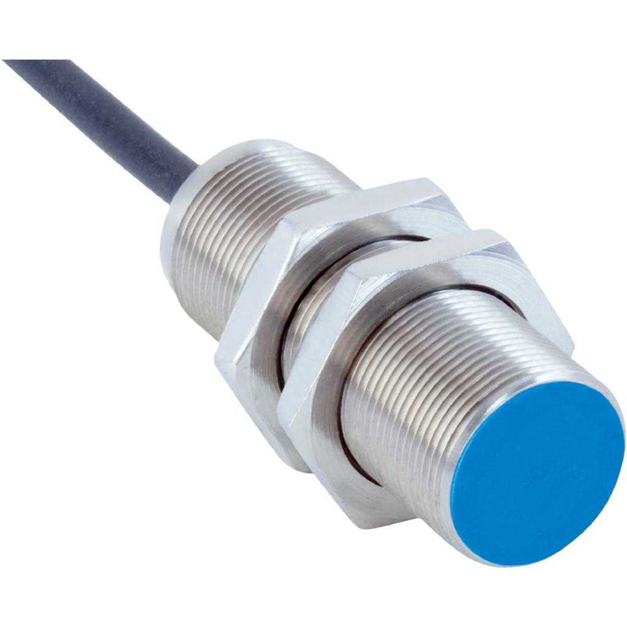 Inductivo IMX18, PNP NO, Sn=14 mm ultracorta, casi enrasado, C.c. 3 hilos, cable 2 m