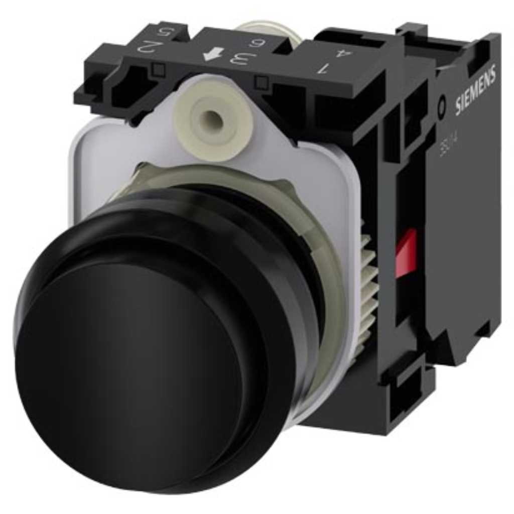 Pulsador 3SU, 22mm, plástico, negro, 1NC, tornillo