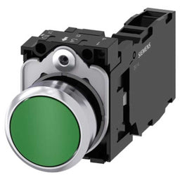 Cabeza pulsador 3SU, 22mm, metal, verde, rasante