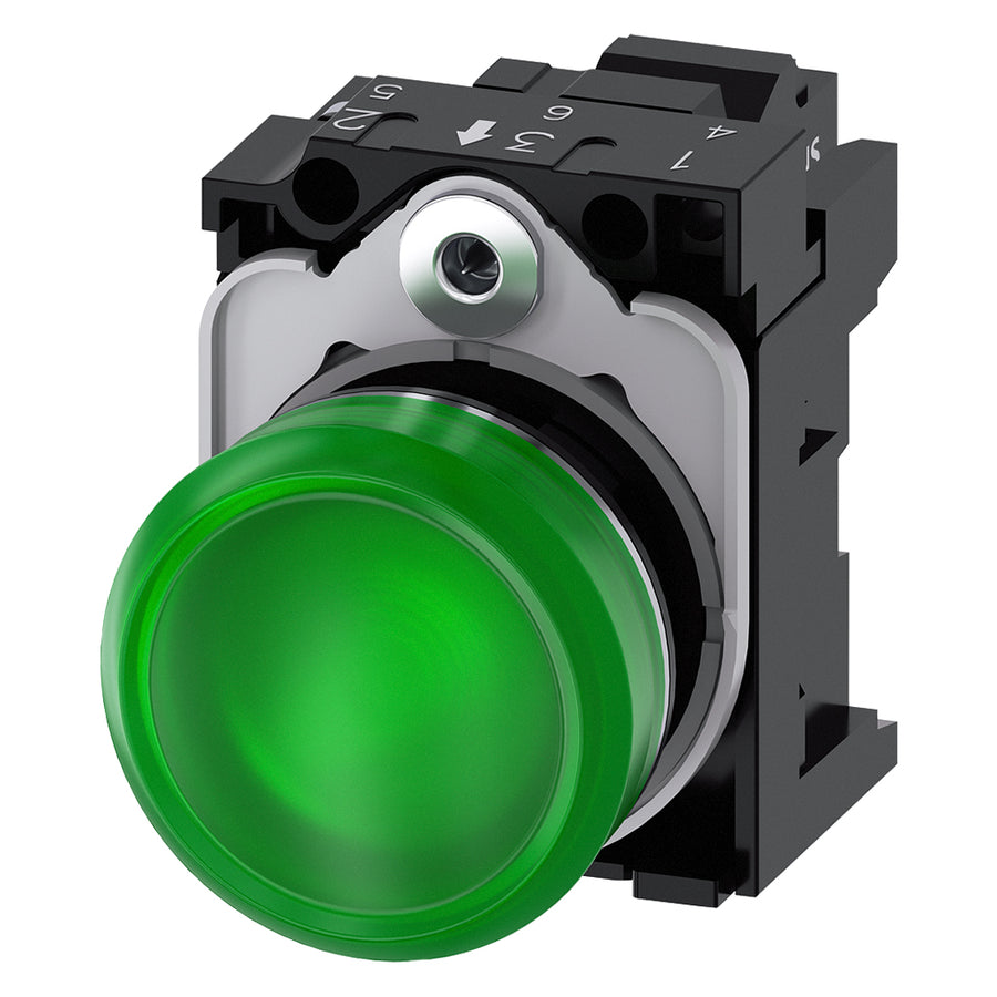 Pulsador 3SU, 22mm, metal, verde, resorte