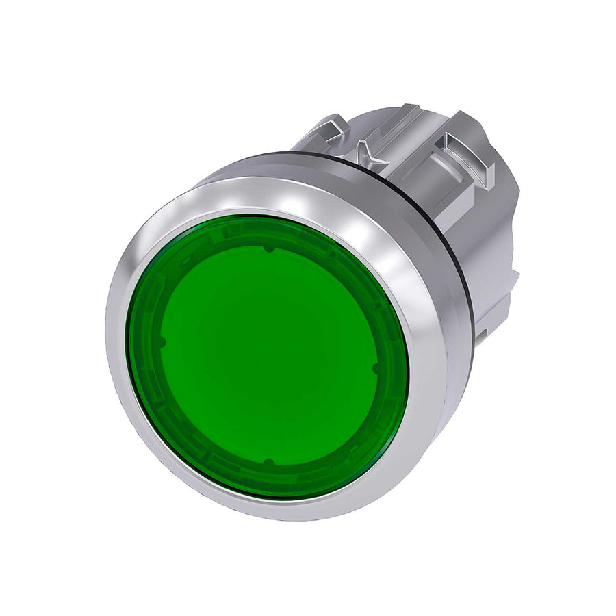 Cabeza pulsador 3SU, 22mm, metal, verde, rasante