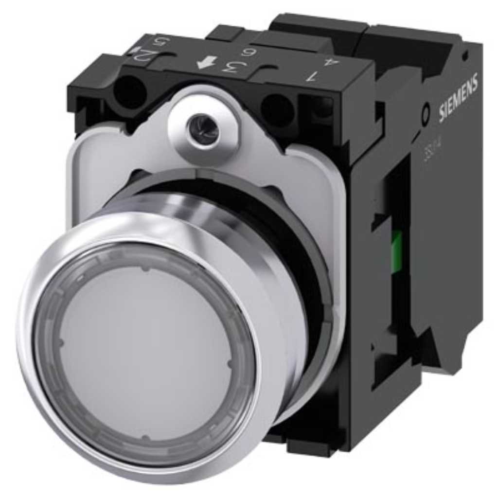 Pulsador 3SU, 22mm, metal, transparente, 1NA, resorte