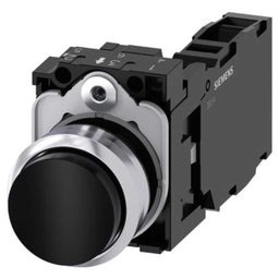 Pulsador 3SU, 22mm, metal, negro, 1NA+1NC, tornillo