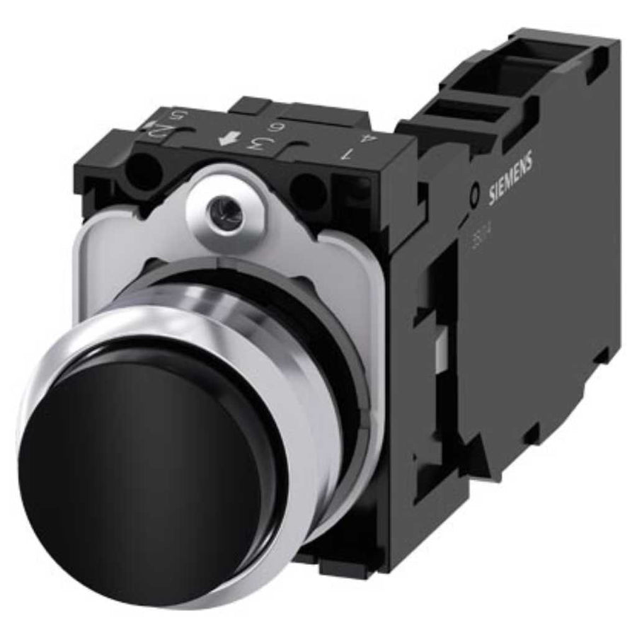 Pulsador 3SU, 22mm, metal, negro, 1NA+1NC, tornillo