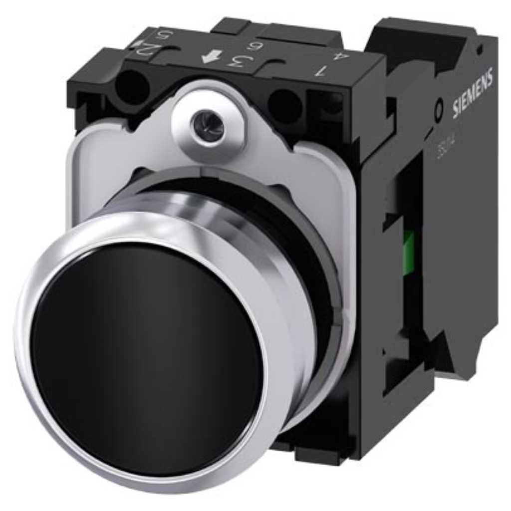 Cabeza pulsador 3SU, 22mm, metal, negro, rasante