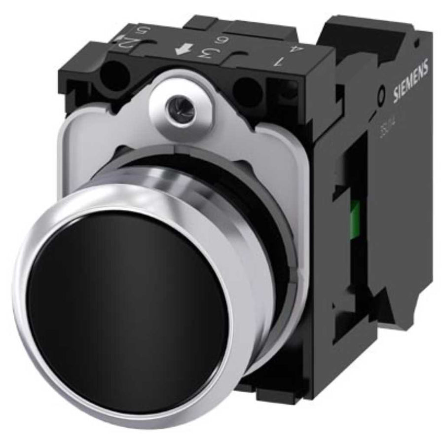 Cabeza pulsador 3SU, 22mm, metal, negro, rasante