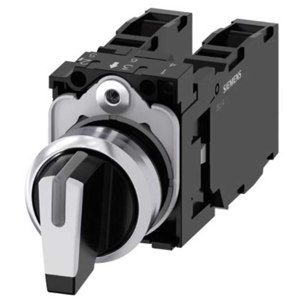 Selector 3SU, 22mm, metal, blanco, 1NA+1NC, tornillo