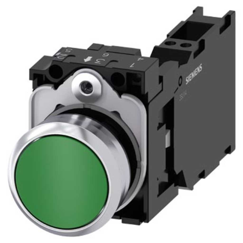 Cabeza pulsador 3SU, 22mm, metal, verde, rasante