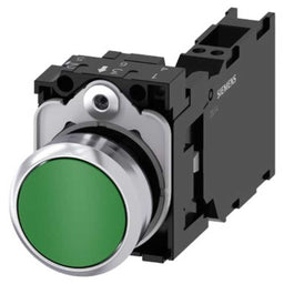 Cabeza pulsador 3SU, 22mm, metal, verde, rasante