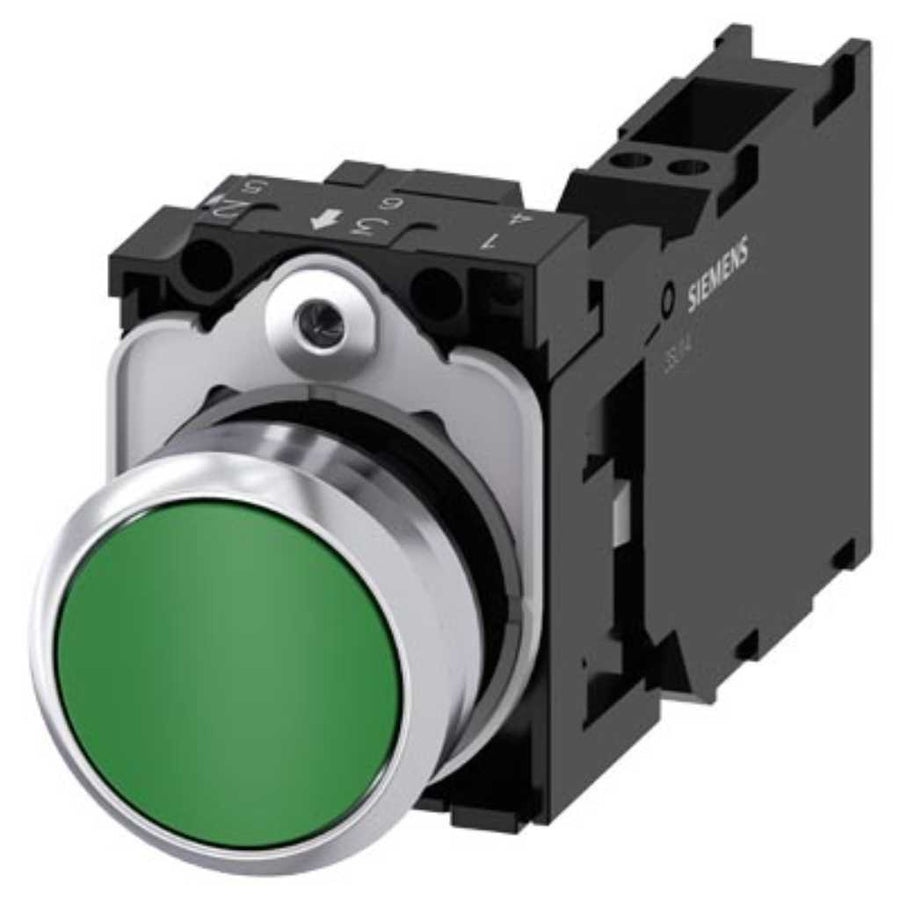 Cabeza pulsador 3SU, 22mm, metal, verde, rasante