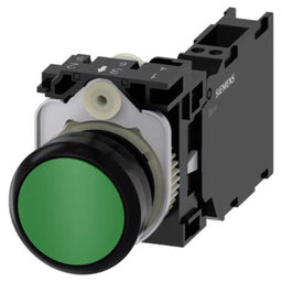 Pulsador 3SU, 22mm, plástico, verde, 1NA+1NC, resorte
