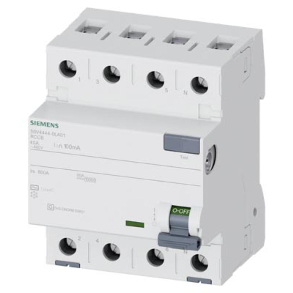 Interruptor diferencial, 4 polos, tipo AC, 400V, 40A, 100mA, con retardo breve